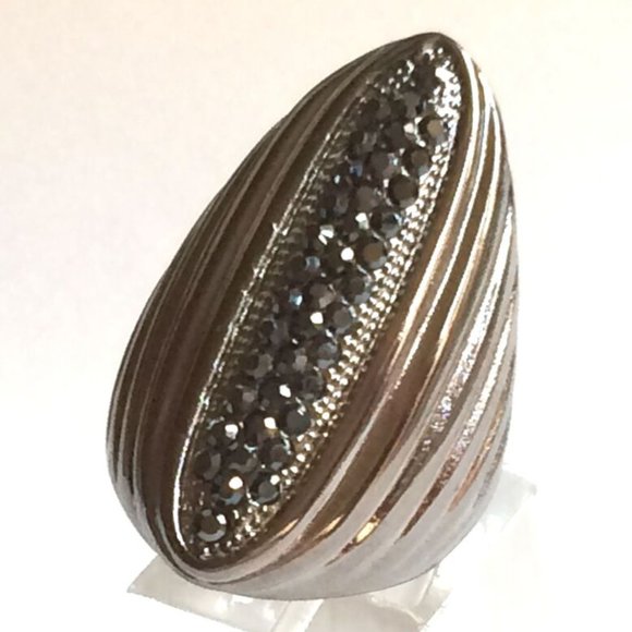 Boho Goth Cocktail Ring Size 9 10 Bohemian Gothic Cubic Zirconia Gunmetal Plated - Picture 8 of 12